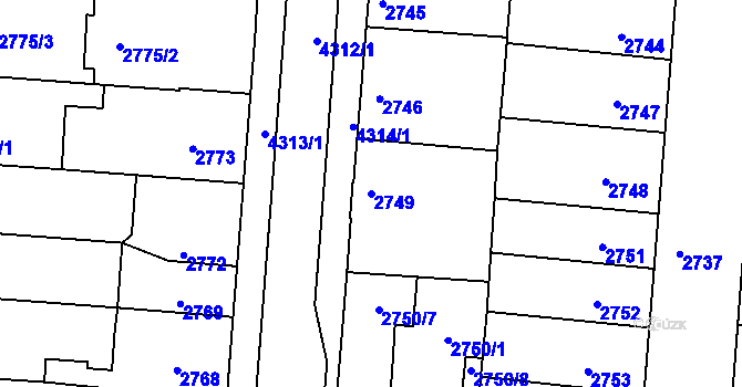 Parcela st. 2749 v KÚ Jindřichův Hradec, Katastrální mapa