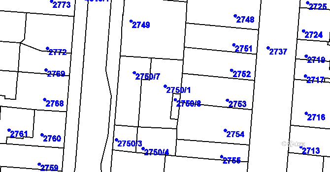 Parcela st. 2750/1 v KÚ Jindřichův Hradec, Katastrální mapa