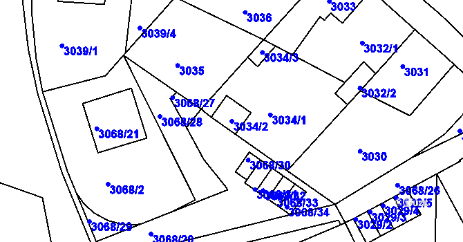 Parcela st. 3034/2 v KÚ Jindřichův Hradec, Katastrální mapa