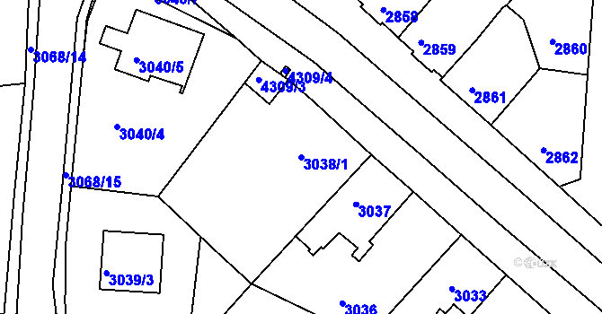 Parcela st. 3038/1 v KÚ Jindřichův Hradec, Katastrální mapa