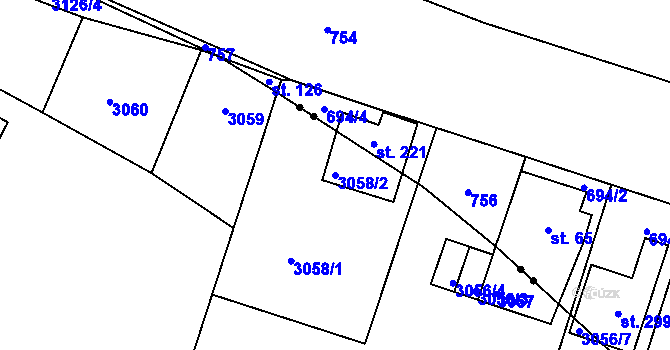 Parcela st. 3058/2 v KÚ Jindřichův Hradec, Katastrální mapa