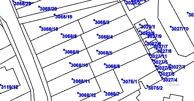 Parcela st. 3068/5 v KÚ Jindřichův Hradec, Katastrální mapa