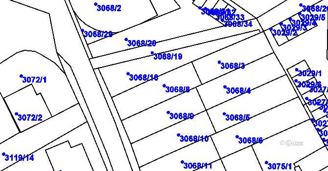 Parcela st. 3068/8 v KÚ Jindřichův Hradec, Katastrální mapa
