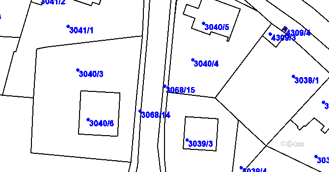 Parcela st. 3068/15 v KÚ Jindřichův Hradec, Katastrální mapa