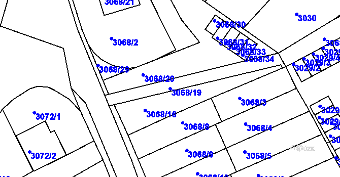 Parcela st. 3068/19 v KÚ Jindřichův Hradec, Katastrální mapa