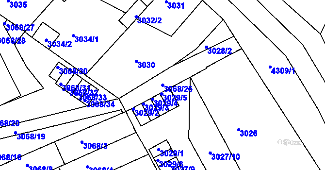 Parcela st. 3068/26 v KÚ Jindřichův Hradec, Katastrální mapa