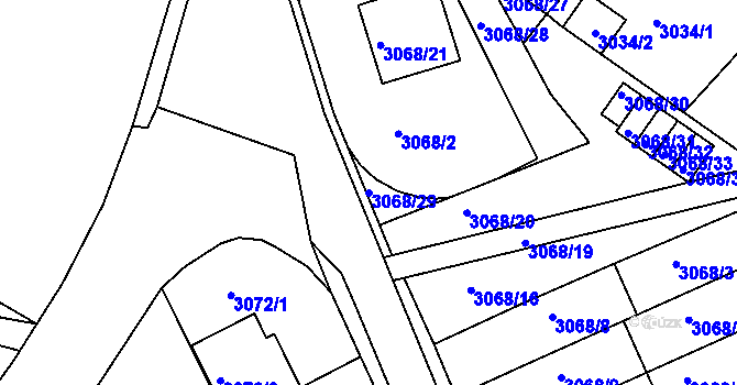 Parcela st. 3068/29 v KÚ Jindřichův Hradec, Katastrální mapa