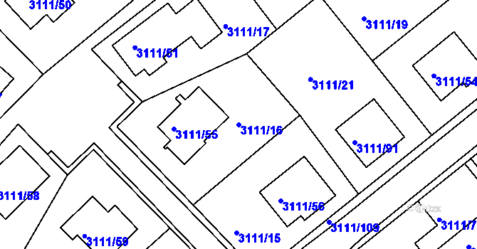 Parcela st. 3111/16 v KÚ Jindřichův Hradec, Katastrální mapa