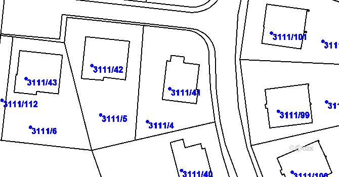 Parcela st. 3111/41 v KÚ Jindřichův Hradec, Katastrální mapa