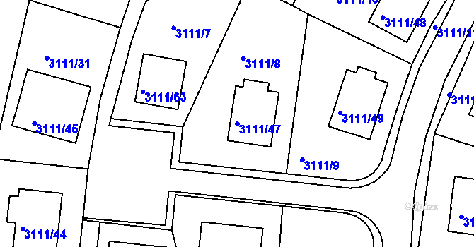 Parcela st. 3111/47 v KÚ Jindřichův Hradec, Katastrální mapa