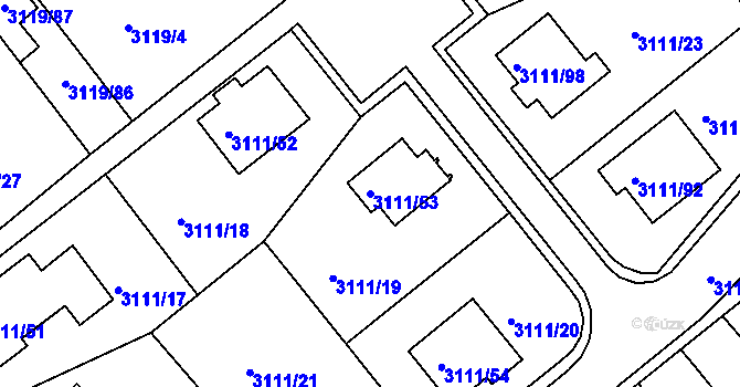Parcela st. 3111/53 v KÚ Jindřichův Hradec, Katastrální mapa