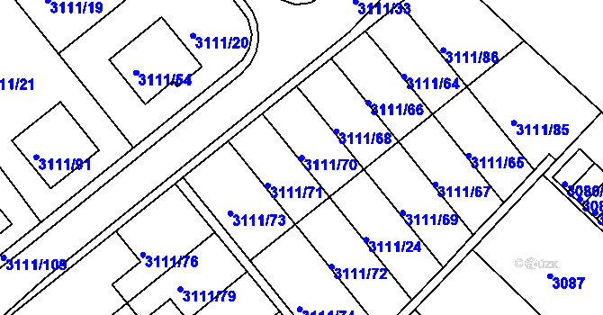 Parcela st. 3111/70 v KÚ Jindřichův Hradec, Katastrální mapa