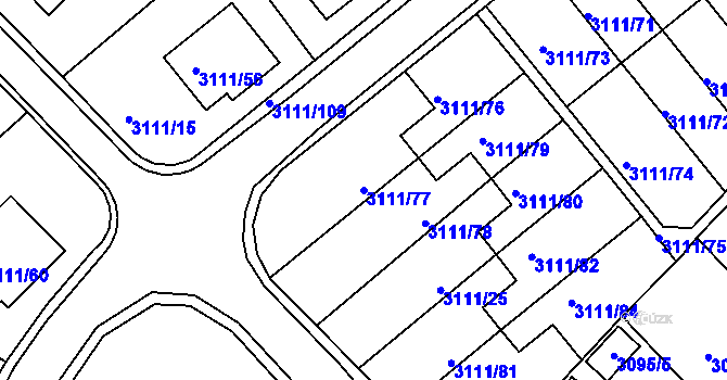 Parcela st. 3111/77 v KÚ Jindřichův Hradec, Katastrální mapa