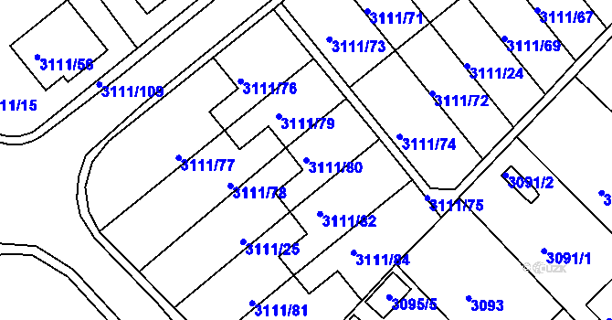 Parcela st. 3111/80 v KÚ Jindřichův Hradec, Katastrální mapa