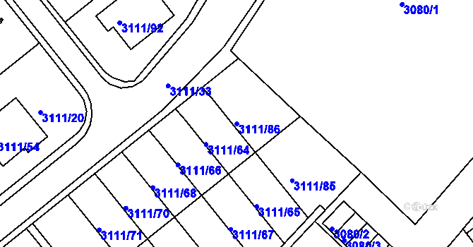 Parcela st. 3111/86 v KÚ Jindřichův Hradec, Katastrální mapa