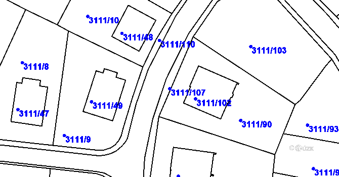 Parcela st. 3111/107 v KÚ Jindřichův Hradec, Katastrální mapa