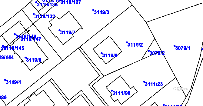 Parcela st. 3119/9 v KÚ Jindřichův Hradec, Katastrální mapa