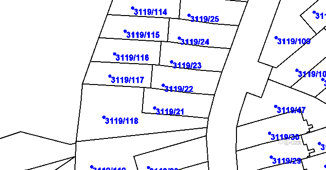 Parcela st. 3119/22 v KÚ Jindřichův Hradec, Katastrální mapa
