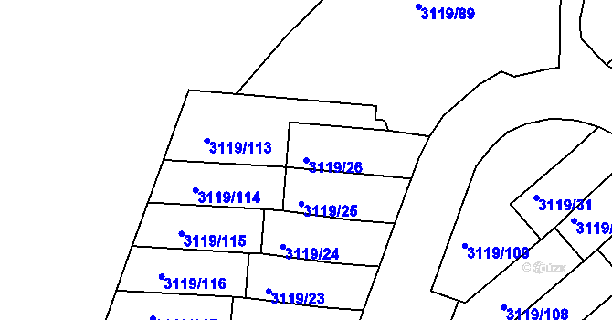 Parcela st. 3119/26 v KÚ Jindřichův Hradec, Katastrální mapa
