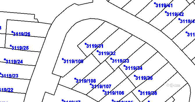 Parcela st. 3119/32 v KÚ Jindřichův Hradec, Katastrální mapa