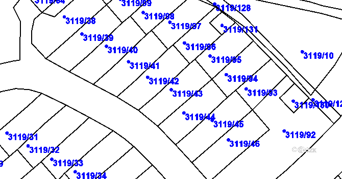 Parcela st. 3119/43 v KÚ Jindřichův Hradec, Katastrální mapa