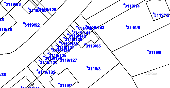 Parcela st. 3119/85 v KÚ Jindřichův Hradec, Katastrální mapa