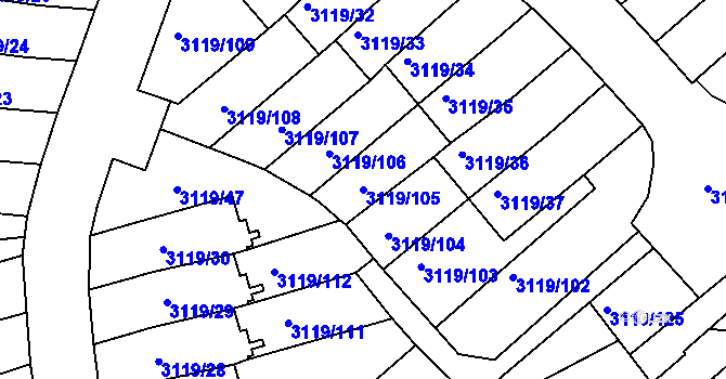 Parcela st. 3119/105 v KÚ Jindřichův Hradec, Katastrální mapa