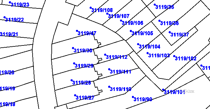 Parcela st. 3119/112 v KÚ Jindřichův Hradec, Katastrální mapa