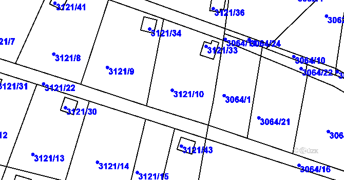 Parcela st. 3121/10 v KÚ Jindřichův Hradec, Katastrální mapa