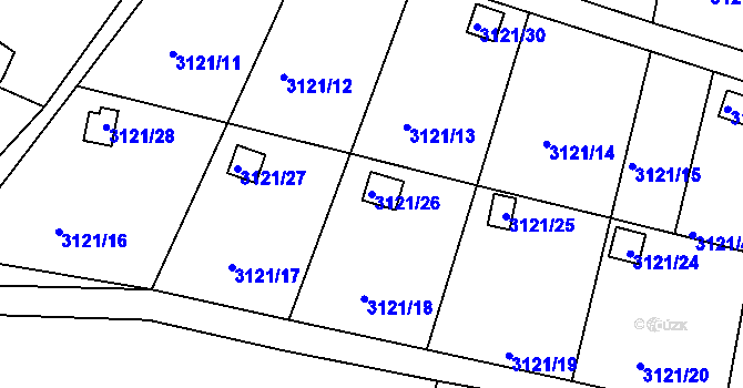 Parcela st. 3121/26 v KÚ Jindřichův Hradec, Katastrální mapa