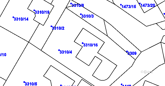 Parcela st. 3310/16 v KÚ Jindřichův Hradec, Katastrální mapa