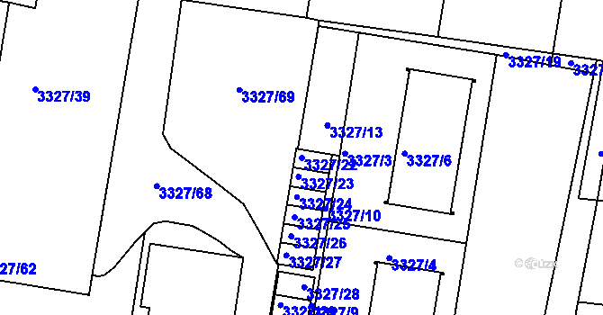 Parcela st. 3327/22 v KÚ Jindřichův Hradec, Katastrální mapa