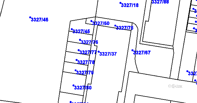 Parcela st. 3327/37 v KÚ Jindřichův Hradec, Katastrální mapa