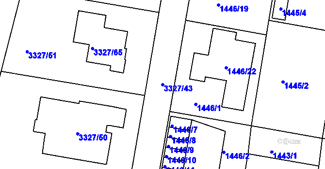 Parcela st. 3327/43 v KÚ Jindřichův Hradec, Katastrální mapa