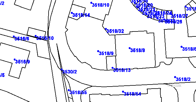 Parcela st. 3518/9 v KÚ Jindřichův Hradec, Katastrální mapa