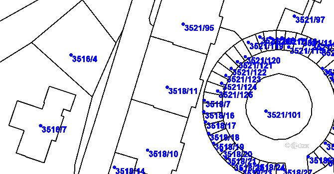 Parcela st. 3518/11 v KÚ Jindřichův Hradec, Katastrální mapa