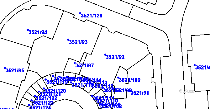 Parcela st. 3521/92 v KÚ Jindřichův Hradec, Katastrální mapa