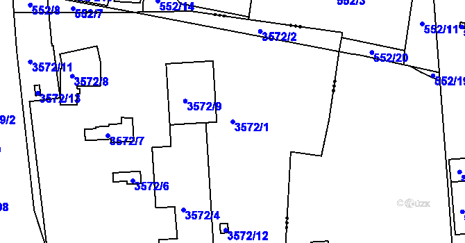 Parcela st. 3572/1 v KÚ Jindřichův Hradec, Katastrální mapa