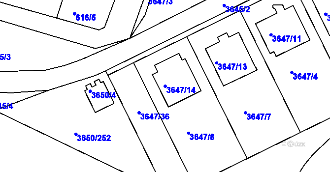 Parcela st. 3647/14 v KÚ Jindřichův Hradec, Katastrální mapa