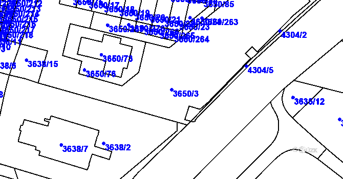 Parcela st. 3650/3 v KÚ Jindřichův Hradec, Katastrální mapa