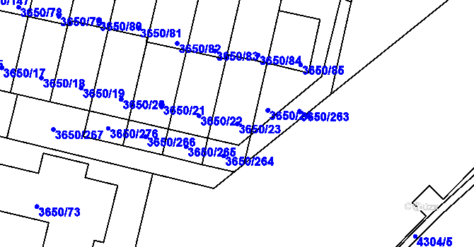 Parcela st. 3650/23 v KÚ Jindřichův Hradec, Katastrální mapa