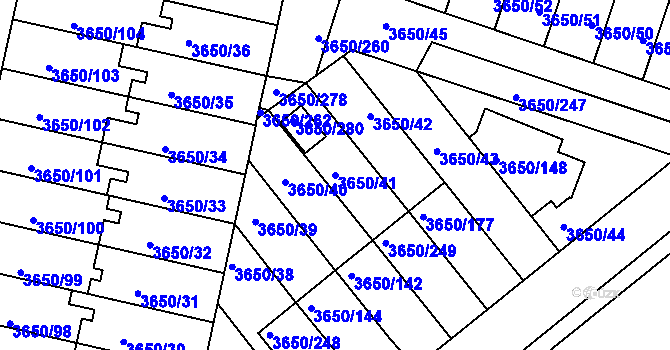 Parcela st. 3650/41 v KÚ Jindřichův Hradec, Katastrální mapa