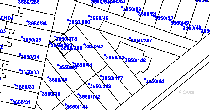 Parcela st. 3650/43 v KÚ Jindřichův Hradec, Katastrální mapa