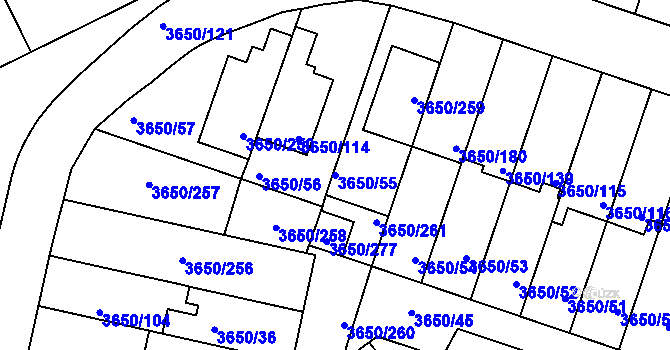 Parcela st. 3650/55 v KÚ Jindřichův Hradec, Katastrální mapa