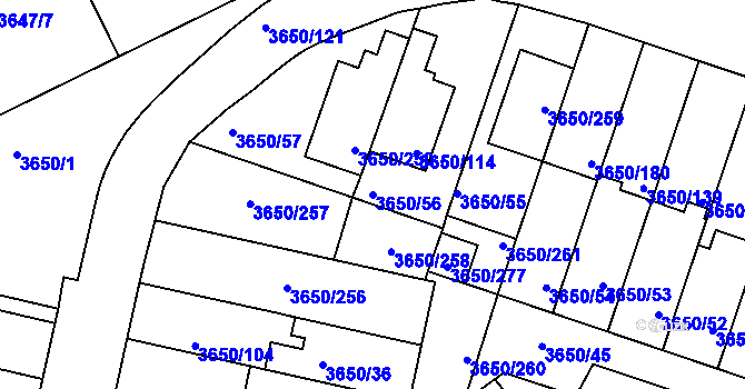 Parcela st. 3650/56 v KÚ Jindřichův Hradec, Katastrální mapa