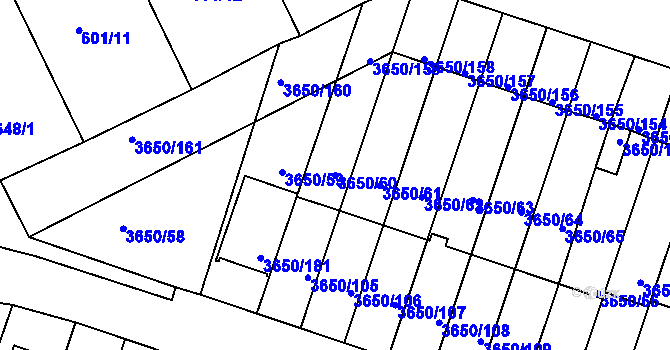 Parcela st. 3650/60 v KÚ Jindřichův Hradec, Katastrální mapa