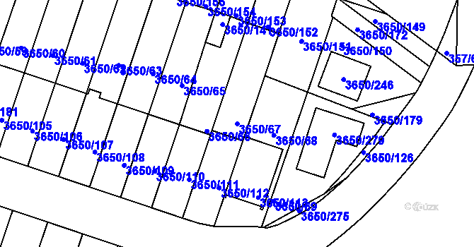 Parcela st. 3650/67 v KÚ Jindřichův Hradec, Katastrální mapa