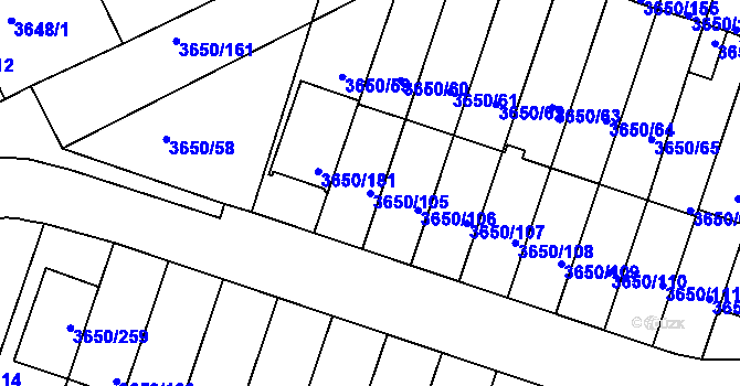 Parcela st. 3650/105 v KÚ Jindřichův Hradec, Katastrální mapa