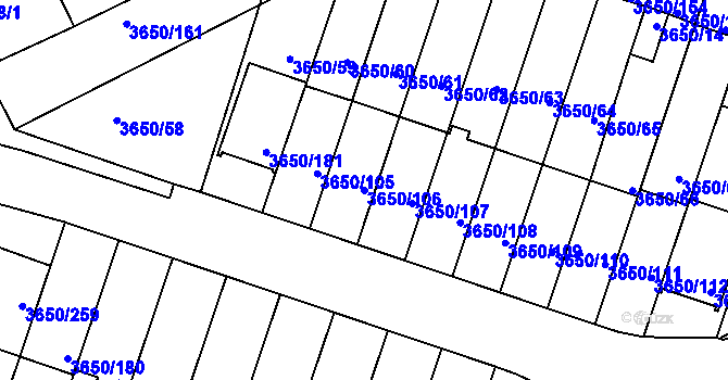 Parcela st. 3650/106 v KÚ Jindřichův Hradec, Katastrální mapa