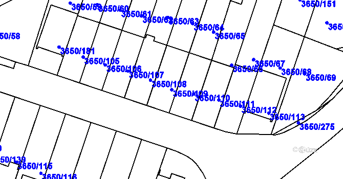 Parcela st. 3650/109 v KÚ Jindřichův Hradec, Katastrální mapa
